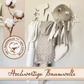 ZOLLNER Set of 2 Muslin Burp Cloths in 120 x 120 cm Made of Cotton - Skin-friendly Muslin Cloths with Cute Stars - Especially Soft and Absorbent - Washable up to 60 °C - Grey / White