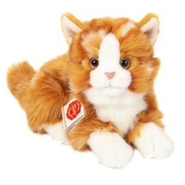 Teddy Hermann 91837 Cat Lying Down Red Tabby 20 cm, Cuddly Toy, Plush Toy with Recycled Filling