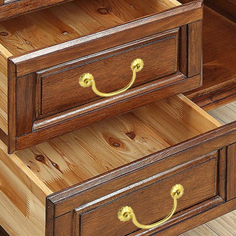 CADUFUELLY 6Pcs Brass Cabinet Pulls Vintage Gold Handle, 3-3/20 Inch