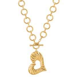 CANEVINKA Charm 18K Gold Plated Floating Open Heart Necklace for Women with Toggle Clasp Big Heart Necklace Mother’s Day Gift