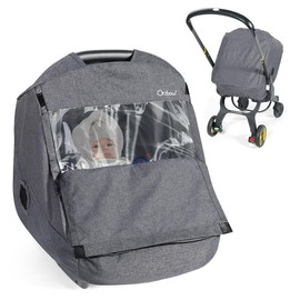 Orzbow Winter Baby Carseat Cover with Clear Peep Window, Universal Car Seat Orzbow Rain Cover with Zipper Door and Side Ventilation, All-Round Snow, Wind & Rain Canopy Waterproof Cover, Machine Washable, Black - Color: Dark Grey