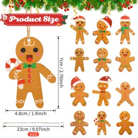 Pack of 12 Gingerbread Christmas Wooden Pendants, Christmas Tree Pendants, Wooden Christmas Tree Decoration, Christmas Tree Pendant with Threads Christmas Pendant for Gift Tags
