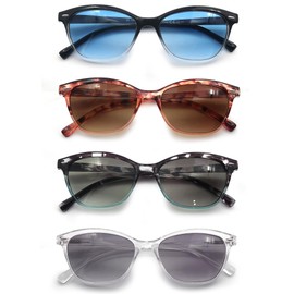 OLOMEE Reading Sunglasses +3.50 Womens Square Readers Sunglasses Stylish Lightweight Ladies Sun Readers 4 Pack Comfortable Fit (Black,Clear Frames)