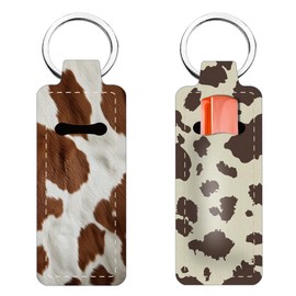 FREEBLOSS 2PC Lip Balm Keychain Chapstick Holder Keychain Multifunctional Lipstick Holder Cow Pattern Lipstick Holder Keychain Portable Lipstick Holder Keychain