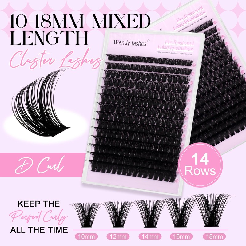 Eyelash Extensions, D Curl, Natural Eyelash Clusters, Lashes, 100D-10-18 mm,