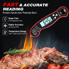 DOQAUS Meat Thermometers, Instant Read Food Thermometer, Waterproof Digital Cooking Thermometer with Backlight, Fodable Long Probe, Auto On/Off, Temperature Food Probe for Kitchen, Milk, Candy, Water