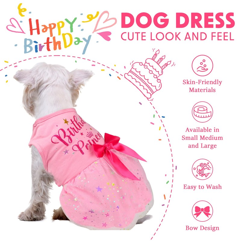 Dog Birthday Dress Dog Dress with Bowknot Tulle Birthday Princess