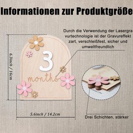 Gleemix Baby Monthly Milestone Cards, Flower Style Milestone Cards, Baby Wood, Photo Props for Monthly Cards Baby 0-12 Months, Unisex Baby Month Cards, Baby Shower Growth Record, Pack of 1