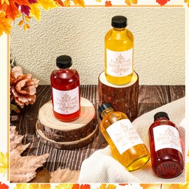 Reallnaive 20 Pcs Glass Syrup Bottles Boston Round Sample Bottles with Plastic Lids and Maple Syrup Stickers, Clear Empty Vanilla Extract Bottles Small Reusable Glass Jars for Milk Juice Sauce(8 oz)