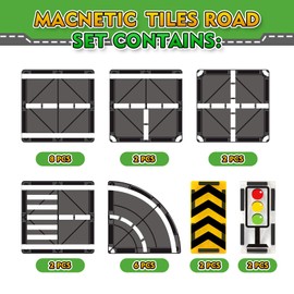 Magnetic Tiles Road Expansion Set for 3+ Year Old Boys & Girls