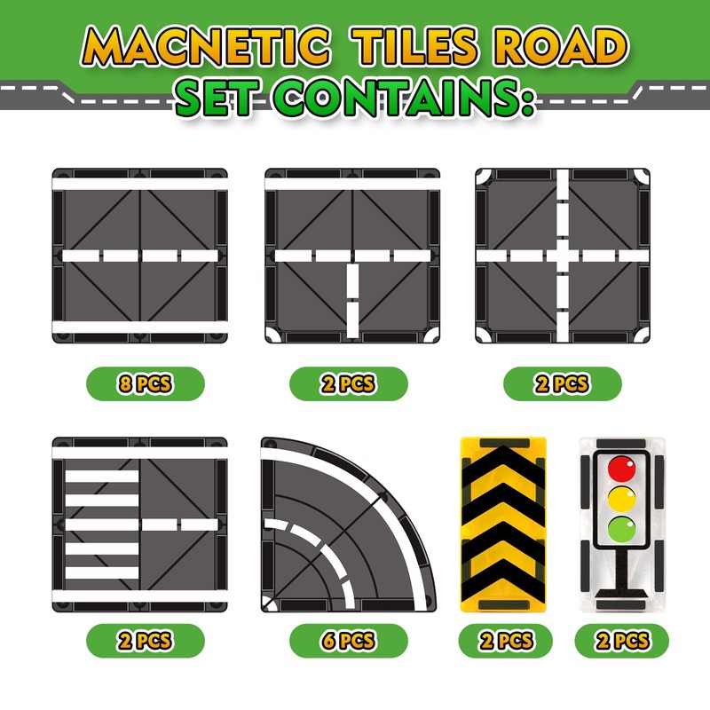 Magnetic Tiles Road Expansion Set for 3+ Year Old Boys