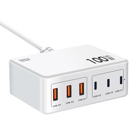 USB Charger, Total 100 W, Rapid Charger, Supports PD 30W, 6 Devices Simultaneously Charged, GaN (Gallium Nitride), 6 Ports (3USB-C & 3USB-A) USB Charger, Type C Charger, Compact Smartphone Charger,