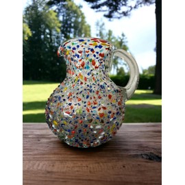 Handblown Mexican Glassware Set | 7-Piece Margarita Glasses and Textured Pitcher