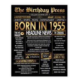 Stuff4 Gold 70th Birthday Poster Unframed - Golden Born In 1955 Newspaper - Happy 70 Birthday for Men Women Retro Vintage Gifts Back In 1955, 8x10 Inch Bday Party Decor Decoration