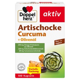 Doppelherz Artichoke + Olive Oil + Curcuma | With 220 mg artichokes, 250 omega 9 fatty acids from olive oil - additional turmeric root extract - 100 capsules