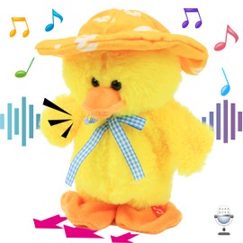 Hopearl Talking Singing Duck Toy Repeats What You Say Walking Duckling Electric Interactive Animated Toy Speaking Plush Buddy Gift for Toddlers, Yellow, 8''