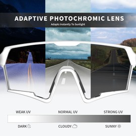 Veltuno Photochromic Cycling Sunglasses for Men Women Youth, UV Protection Sports Sunglasses for Baseball, Running, Driving (White Frame/Revo Clear Lens)