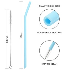 Reusable Silicone Drinking Straws, 12 Pcs Long Flexible Straws with 2 Cleaning Brushes for 20 and 30 oz Yeti/Rtic/Ozark Tumblers, BPA free, no Rubber Taste