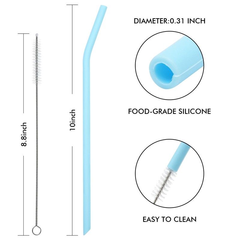 Reusable Silicone Drinking Straws, 12 Pcs Long Flexible Straws with