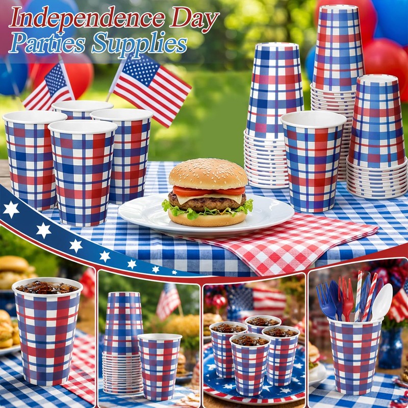 Tioncy 50 Pcs 12oz Patriotic Paper Cups, Red White Blue