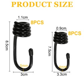 Gebiuhoo Pack of 8 75 mm Spiral Hooks + 8 Pieces 85 mm Spiral Hooks Tension Hooks Expander Hook Tarpaulin Hook Painted Metal Hook for Bungee Ropes Shock Elastic Rope