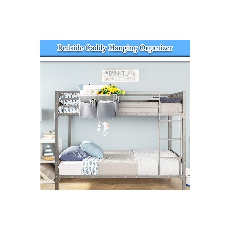 Frjjthchy Bedside Storage Organizer 5 Pockets with 4 Hooks Hanging