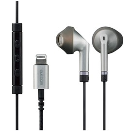 Elecom EHP-LFS10IMSV Stereo Earphones, In-Ear Lightning Earphones, Includes Microphone, Fast Music LFS10I, φ0.5 inches (13.6 mm), Heavy Duty Cable, Silver, 3.7 ft (1.2 m)