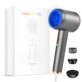 Professional Ionic Hair Dryer | Powerful Low Noise Hair Dryer | Constant Temperature for Fast Hair Drying | with Hair Diffuser, Cluster Nozzle and Comb for Curly (Gray)