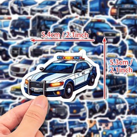 Police Car Sticker Set 50 Pieces Cute Decoration for Car Laptop Skateboard Bicycle Moped Motorcycle Bicycle Computer Suitable for Adults Children