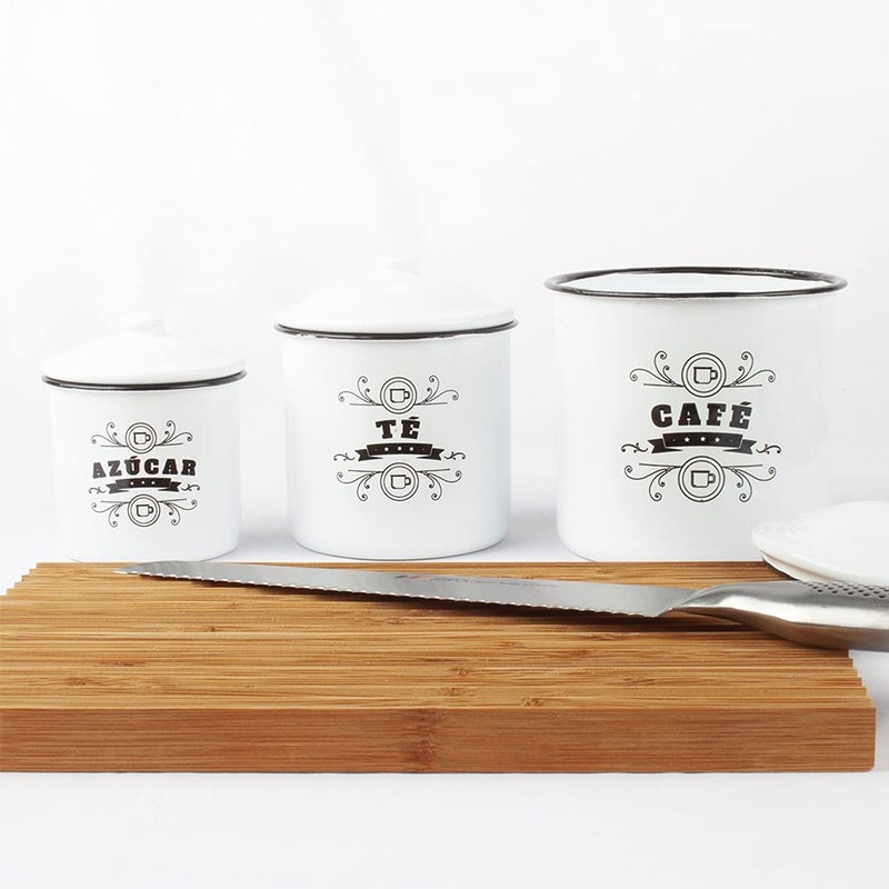 Franquihogar Set of 3 Vintage Enamelled Tins - Café (Coffee),