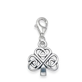 Sterling Silver Celtic Charm - SIZE: 11mm x 10mm. Gift boxed silver clover clip-on charm. 8158TR.