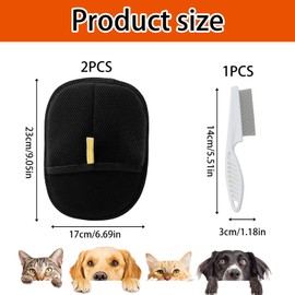 PonFxp Pet Hair Removal Glove, 2 Pcs Static Removal Gloves Pet Hair with 1 Steel Comb, Cat Grooming Glove, Dog Grooming Glove Set, Versatile for Deshedding, Washing, and Furniture Cleaning