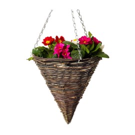 Hanging Wicker Basket Planters – Natural Rattan Willow Hanging Flower Pots with Polythene Liner & Metal Chain – Large Decorative Cone Shaped Hanging Planters for Indoor & Outdoor - 30cm,12" (Pack 4)
