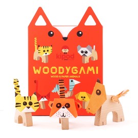 Kipod Toys 44703 Craft Kit Wooden Animals with Origami Paper, Colourful
