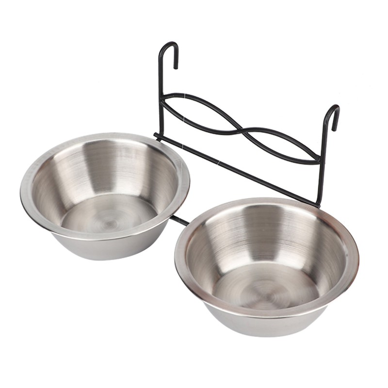 Stainless Steel Dual Hanging Food Water Bowl Feeder with Hook