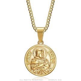 BOBIJOO Jewelry - Saint Sara Pendant Necklace Stainless Steel Gold Plated Classic Jewellery Timeless with 45cm Chain