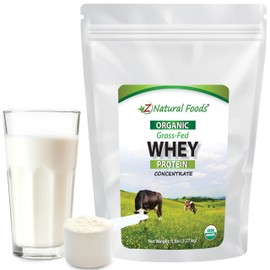 Z Natural Foods Organic Whey Protein Concentrate - Nutrient-Dense Grass Fed Whey Protein Powder - Cold Processed Pure Whey Protein with Essential Amino Acids for Nutrition & Fitness, Unflavored, 5 lbs
