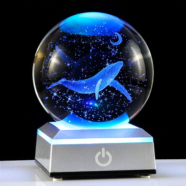 Ornalrist 3D Engraved Whale K9 Crystal Ball with Silver LED