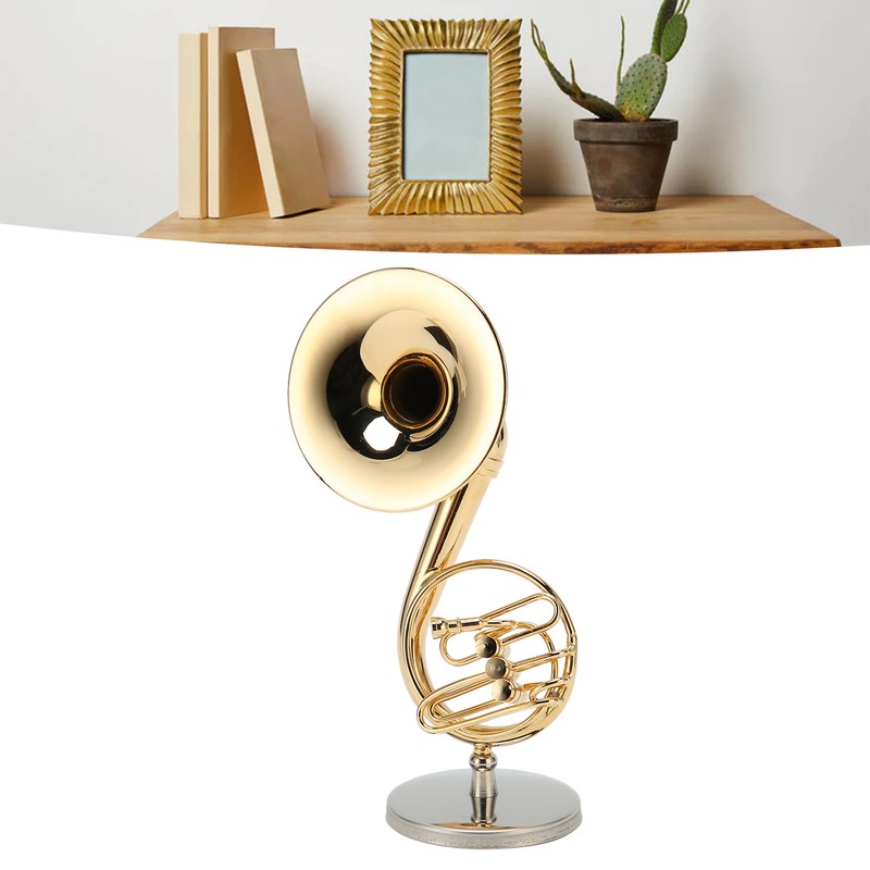 Miniature French Horn Model Brass Golden Stylish Exquisite Birthday Gift