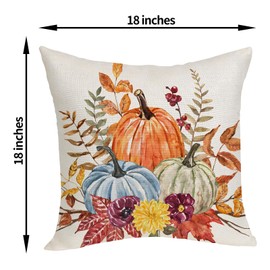 Fall Decor Pillow Covers 18x18 Inches Pack of 2 Orange Blue Pumpkin Leaves Throw Pillow Covers, Autumn Thanksgiving Decoration Pillowcase Farmhouse Decorative Cushion Case for Home Sofa Outdoor