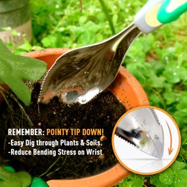 Jardineer Multi-Use Hand Garden Trowel, Stainless Steel Soil Scoops, All-in-One Hand Shovel with Sharp Point and Serrated Edge for Digging, Planting, Transplanting, Removing Weeds