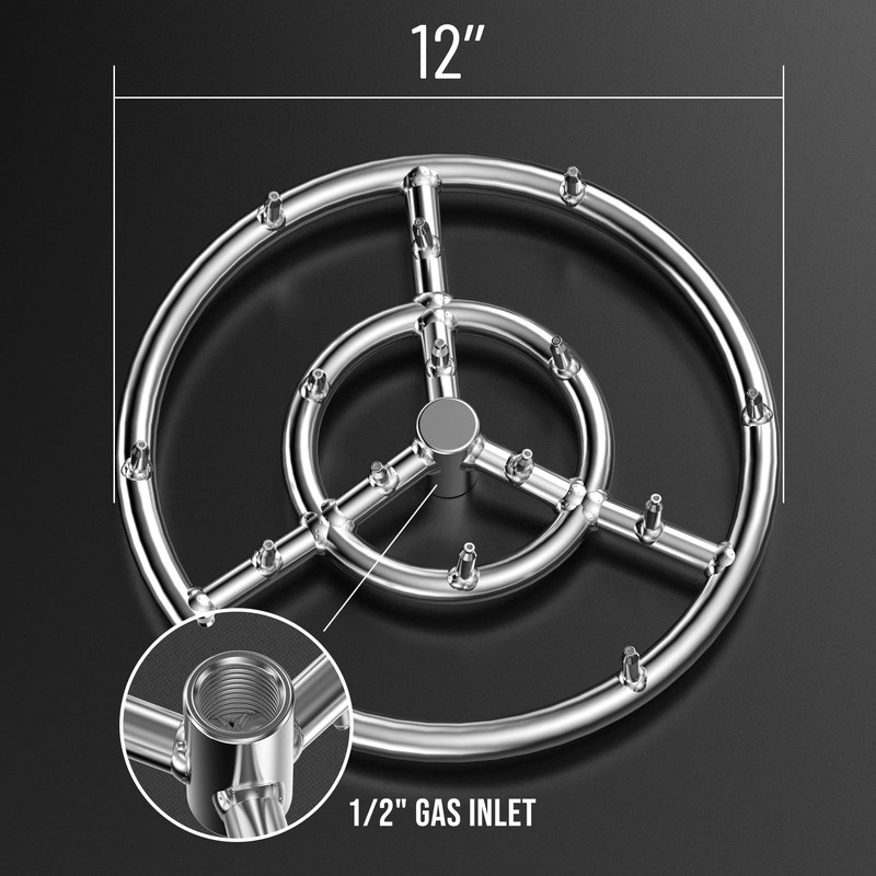 Skyflame 12-Inch Round Stainless Steel Fire Pit Jet Burner Ring