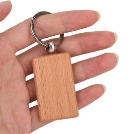 DIY Wooden Key Chain, 10PCS Beech Wood Keychain Blanks Keychain Key Ring Key Tags for DIY Clothing Bag Decoration(Rectangular Size 5 * 3CM)
