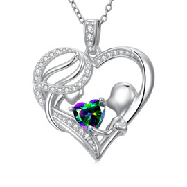 TOUPOP Mom Birthstone Necklace Mother and Daughter Son Love Heart Jewelry Sterling Silver Alexandrite June Birthstone Necklaces I Love You Mom Birthday Gift for Women Grandma Wife