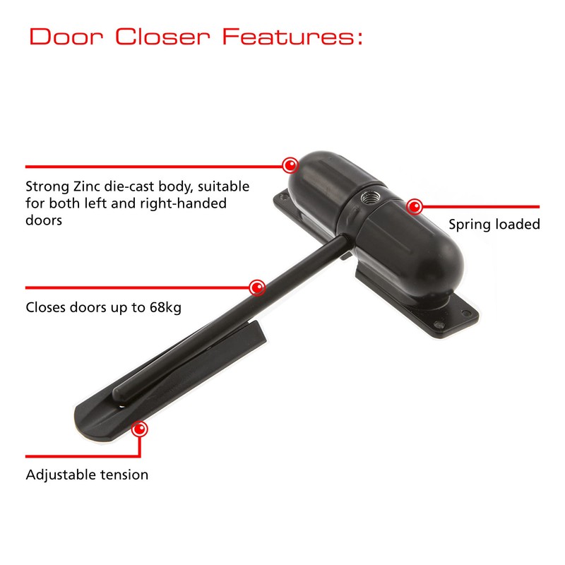 Sterling 271 DCBK Black, Surface Mounted, Spring Loaded Door Closer