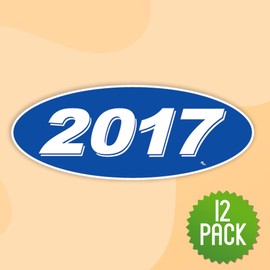 Versa Tags 2017 Oval Model Year Car Dealer Window Stickers Proudly Made in The USA Versa Oval Model Windshield Year Stickers are Blue and White in Color Come Twelve (12) to A Pack