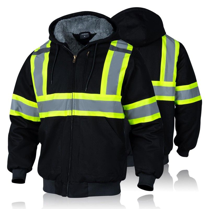Sicalobo Men's High Visibility Work Jacket, Reflective Waterproof Cashmere Lining