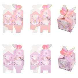 Stiesy 20 Pcs Pink & Purple Butterfly Favor Boxes Mini Gift Bags for Wedding Birthday Party Favors 2.36" x 2.36" x 2.36" Candy Cookie Present Packaging for Women Brides