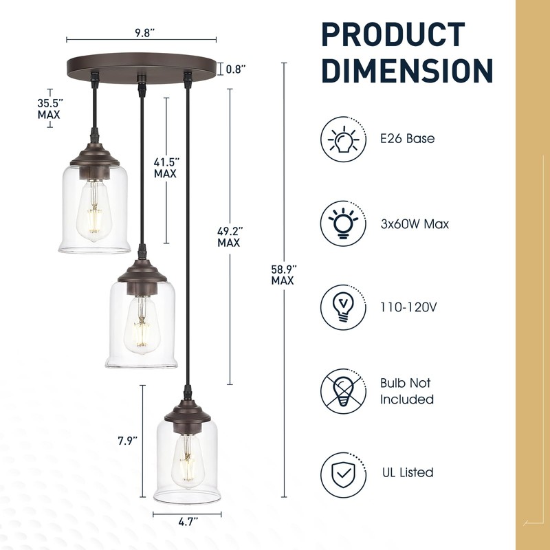 zeyu 3-Light Cluster Pendant Light, Farmhouse Hanging Lights for Kitchen,