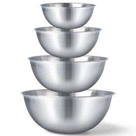 Rührschüssel Salatschüssel 4-teilig für die Küche 0.7l, 1.2l, 2.1l, 3l, Rührschüssel Edelstahl, Salatschüssel, Servierschüssel, Stapelbar&Spülmaschinenfest (0.7-3L)